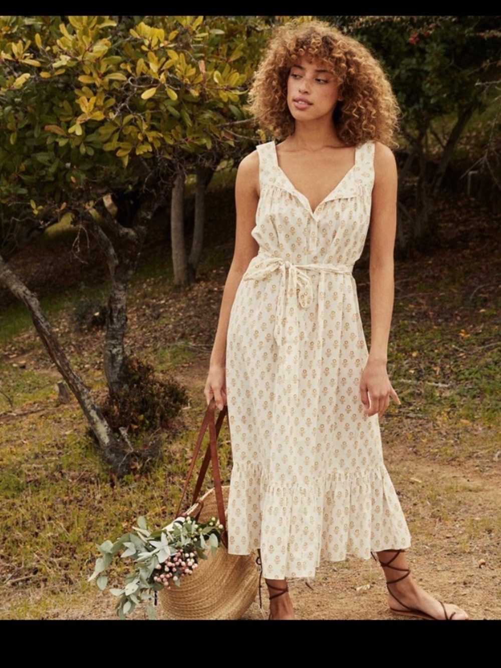 Doen yellow block print Hilde sunflower midi dress